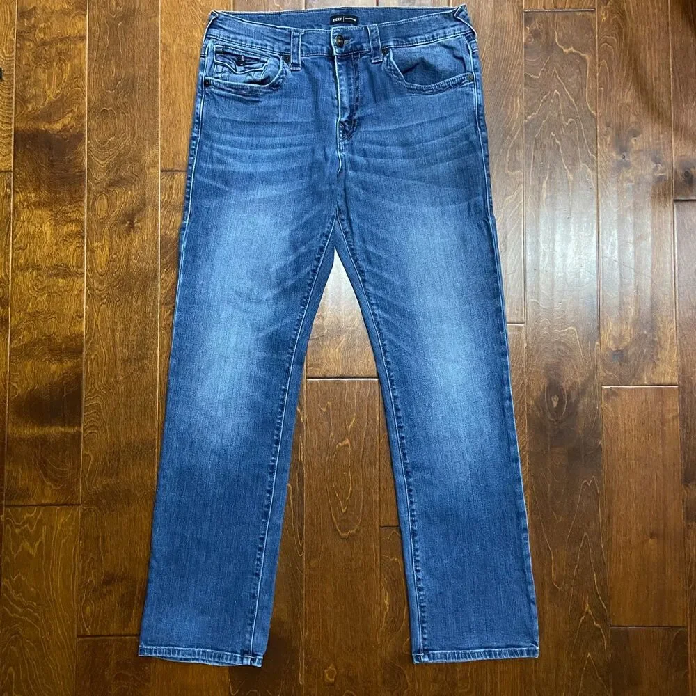 True Religion Relaxed Straight Flap Pocket Denim Blue Jeans Men's Size 34W x 34L